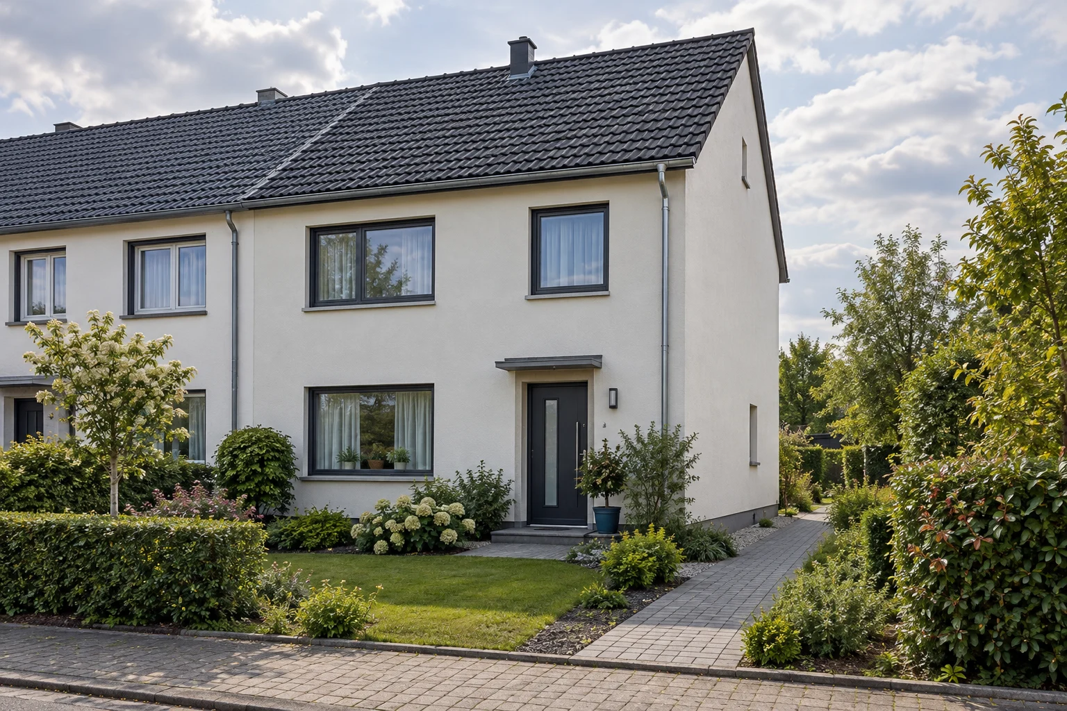 Gepflegtes Wohnhaus mit Vorgarten als neutrales Symbol für ein Haus mit bestehendem Mietverhältnis